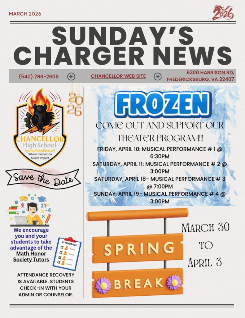 ChancellorHS's tweet photo. Sunday Communication 3/29/2025

Please check the website or your email for details and links. https://t.co/5R2AoqkN7P
