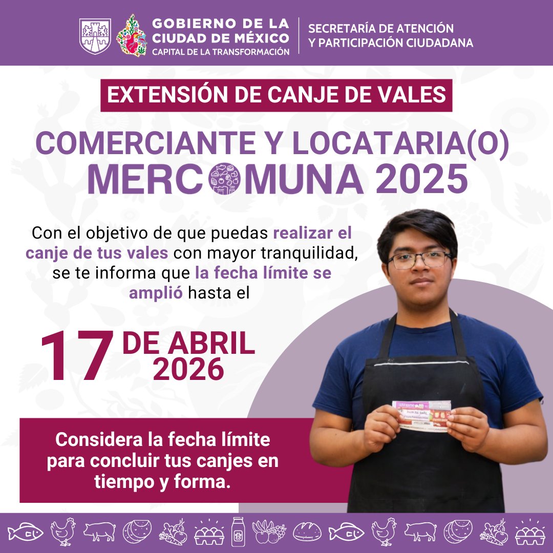 SAPCI_CDMX's tweet photo. Atención comerciantes y locatarios de #MERCOMUNA 📢

Se amplió el plazo para canjear los vales recibidos en tu comercio o local. Ahora podrás realizar el canje antes del 17 de abril de 2026. Consulta tu centro más cercano en:  https://t.co/WVx4QSKh98

#CapitalDeLaTransformación https://t.co/3HY4Wf0QYu