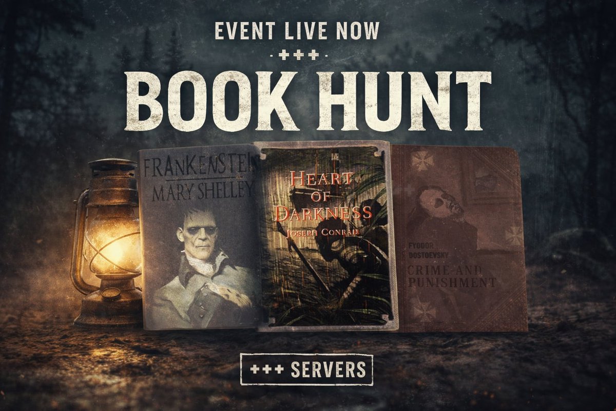 DayZABC's tweet photo. 📚 BOOK HUNT is LIVE on +++ servers! 🔥

Find 3 books:
Frankenstein
Heart of Darkness
Crime and Punishment
🏆 First to collect all &amp; post proof wins
🎁 50k$ + Priority + Clothing set
👉 https://t.co/dGd0NjuUAS

#DayZ #PvP #Gaming https://t.co/bOIzG3olhW