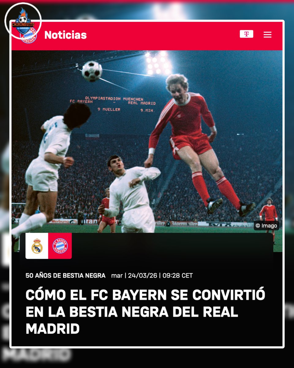 elchiringuitotv's tweet photo. 🔥 EL BAYERN DE MÚNICH CALIENTA LA ELIMINATORIA DE #UCL...

🤯 "Cómo el FC Bayern se convirtió en la bestia negra del Real Madrid".

👉 Así ha titulado el club teutón su reportaje repasando los 50 años de rivalidad ante los merengues en Champions League. https://t.co/yfNVD8lPy9
