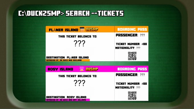 DUSMPGlobal's tweet photo. The First Two... 🎟️
Wich one would you choose? 👀
#DUSMP #DuckzSMP #QSMP #QSMP2 https://t.co/xzLyALZkoh