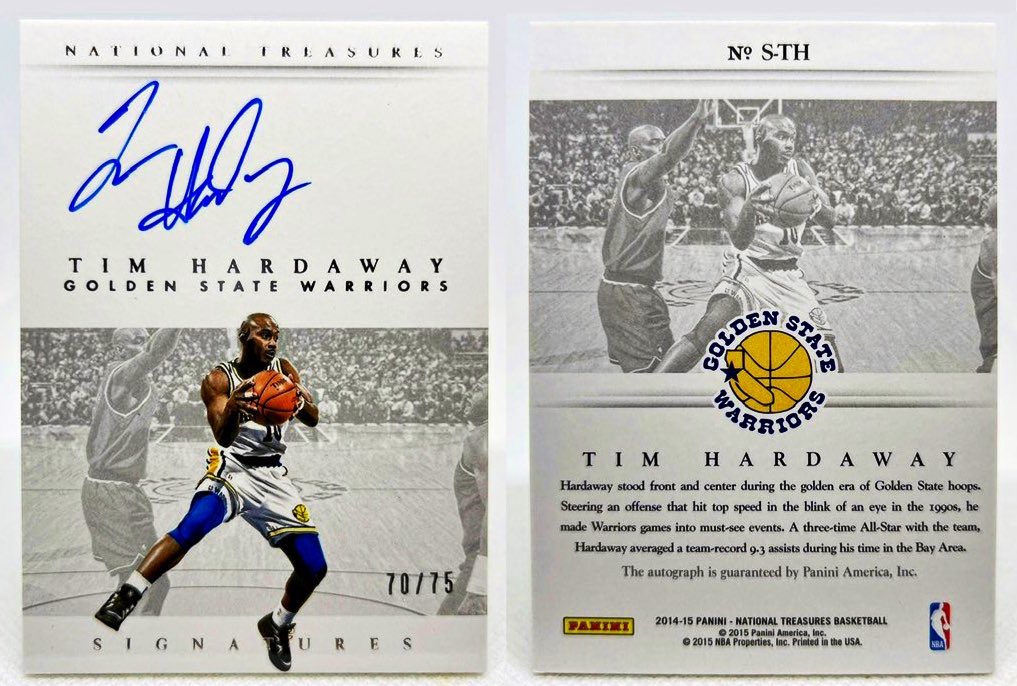 3pointGeek's tweet photo. #CardShowcase of the day!
2014-15 Panini National Treasures Signatures #S-TH S|N to /75 - Tim Hardaway (On-Card)
#cardoftheday #hobbycollection #goldenstate #timhardaway #sportscards #basketballcards #thehobby https://t.co/HbgVTs9IvB