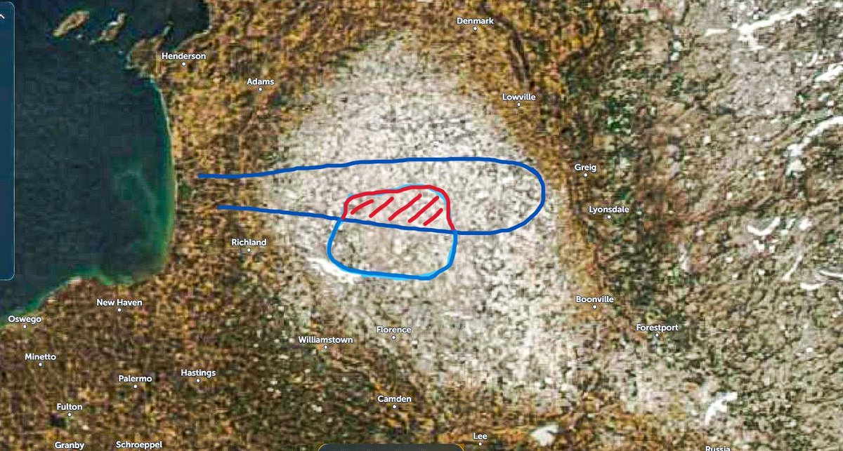 Snow pack on tug hill.

I get flooded so I keep track of Snowmelt like a hawk.
Red is the over lap of Salmon River drainage basin in to the heaviest Snow bands this past winter.