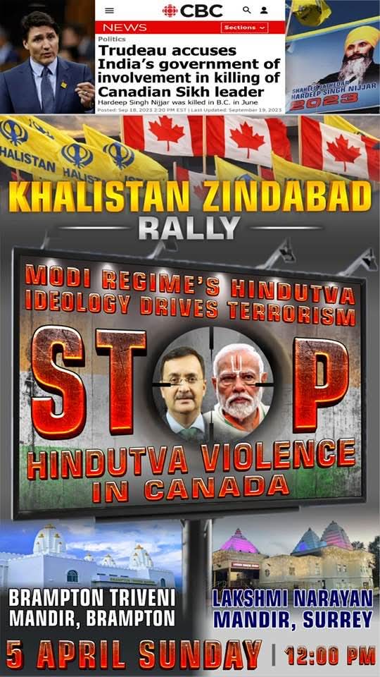officialHinduCF's tweet photo. Statement from the Hindu Canadian Foundation (HCF): In Response to Planned Khalistani Extremist Protests at Hindu Temples on April 5, 2026

Hindu Canadian Foundation stands resolute and unwavering. In the face of yet another deliberate provocation by the #khalistani Extremists (#CBKE) organization, calling for protests directly outside Triveni Mandir in Brampton and Shri Lakshmi Narayan Mandir in Surrey on April 5, 2026, we reaffirm our absolute right to worship freely and safely on Canadian soil. 

Our temples are sacred spaces. They are not protest sites. They are not political stages. They will not surrender to intimidation.

On November 3, 2024, at the Hindu Sabha Temple in Brampton, Khalistani extremists carried out what remains the most egregious and targeted act of violence against Hindu Canadians in recent history. In broad daylight, women, children, elders, and peaceful devotees were assaulted simply for practicing their faith. That attack was not spontaneous and not isolated. It is part of a pattern, a sustained campaign of Hinduphobia, harassment, and fear‑mongering aimed squarely at Hindu Canadians and their places of worship.

Let us be unequivocal:  Targeting temples is not a protest. It is intimidation. Disrupting worship is not free speech. It is coercion.

These acts by #CBKE deliberately abuse Canada’s democratic freedoms. They are designed to provoke, to frighten, and to force communities into silence. This #khalistani extremism does not threaten Hindu Canadians alone; it erodes public safety, social trust, and the rule of law for all Canadians.

It is precisely because of such conduct that Parliament @OurCommons has moved to strengthen the law through measures such as Bill C‑9 and related Criminal Code provisions, making clear that intimidation, obstruction, and hate‑motivated targeting of places of worship have no protection under Canadian law. The introduction of protective bubble‑zone measures around temples in Brampton, following earlier Khalistani extremist attacks, further reflects a hard‑learned reality: sacred spaces must be shielded from harassment and extremist pressure.

HCF therefore issues a direct and urgent call to @PeelPolice @surreyps @rcmpgrcpolice @csiscanada 
@Safety_Canada to act decisively and without hesitation. Enforce the full weight of the law. Prevent intimidation against Canadians. Apply Criminal Code provisions on hate propaganda, intimidation, mischief to religious property, and public order offences to ensure that Hindu Canadians and all Canadians can worship without fear on April 5, 2026, and every day thereafter.

Canada’s own intelligence assessments @csiscanada  have repeatedly warned that Canada‑based Khalistani extremists constitute a serious homegrown security threat. Those who incite, organize, or carry out violence and targeted harassment must be identified, restrained, and held fully accountable.

Let there be no misunderstanding: We will not be silenced. We will not be intimidated. We will not be driven from our temples.

Hindu Canadians are a proud, peaceful, and integral part of this country. We stand firmly for pluralism, democratic values, and the rule of law, and we expect those values to be upheld without exception.

Our message is simple, firm, and final:
Enough is enough. Protect our communities. Enforce the law. Defend the right to worship.

#khalistan #hinducanadians #trivenimandir #brampton #surrey #terror #terrorists #cdnpoli #onpoli 

@CityBrampton @SurreyPolice @SurreyMayor @patrickbrownont @ChiefNish @gary_srp @brendalockebc @CityofSurrey