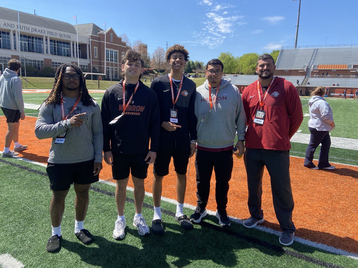 CoachTFoster's tweet photo. Great time at @MercerFootball with some 2027 Studs! @QBFoxKylesJr @albert_wilham20 and Jordan Greene! @CoachQDavie @Danny__mejia @HebronLionsFB https://t.co/eAoO5PaOFu