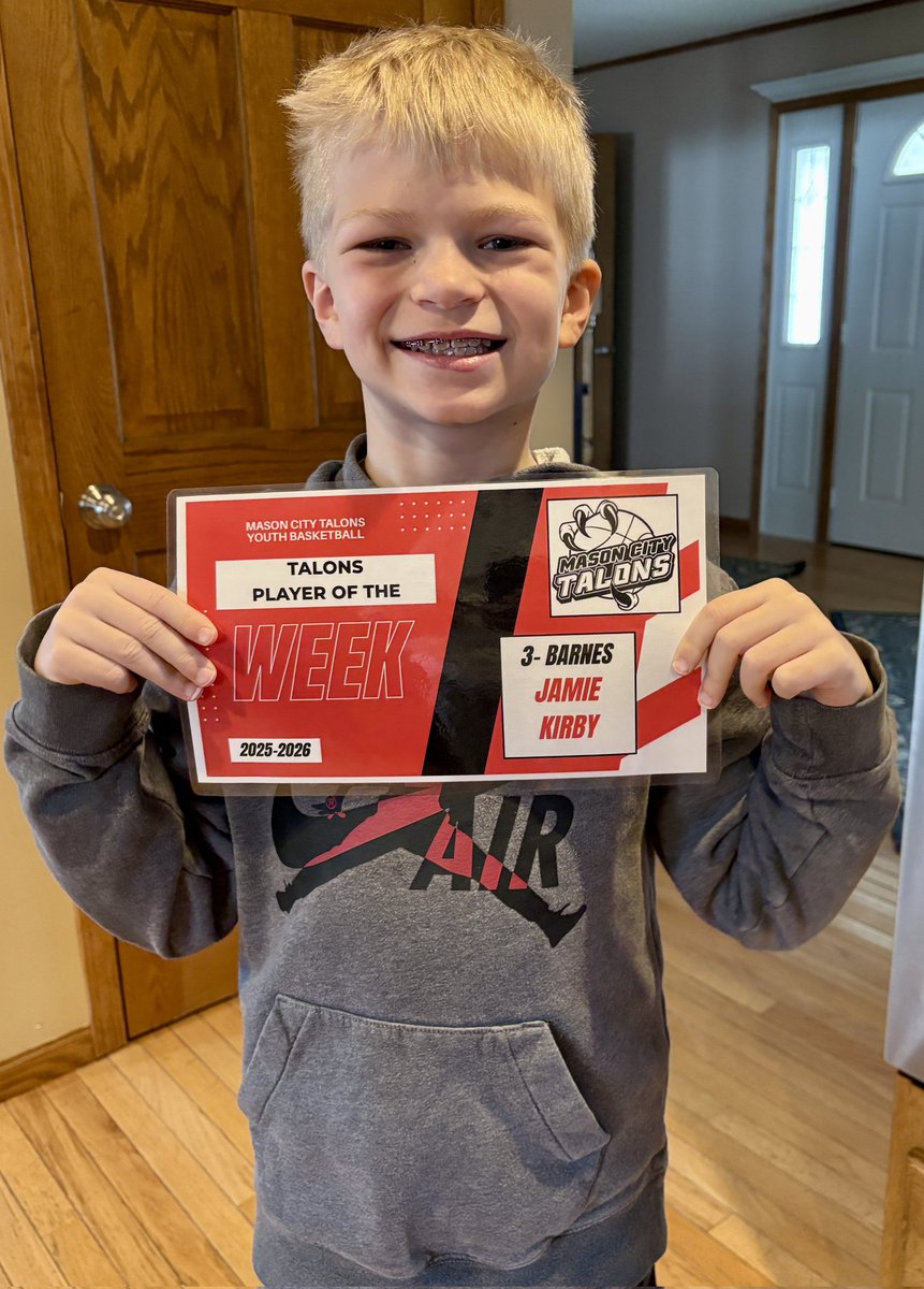 MCBoysBasketbal's tweet photo. Mason City Talons Youth Basketball Player of the Week for our last week went to 3-Barnes Jamie Kirby! Jamie is hardworking and a great teammate! Congrats! https://t.co/p7YjUhqqtH