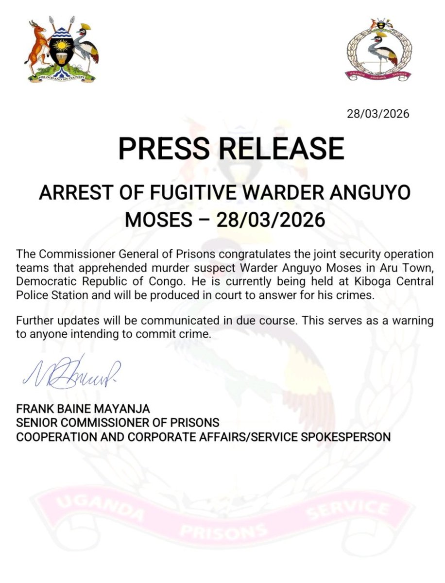 Uganda Prisons Service tweet media