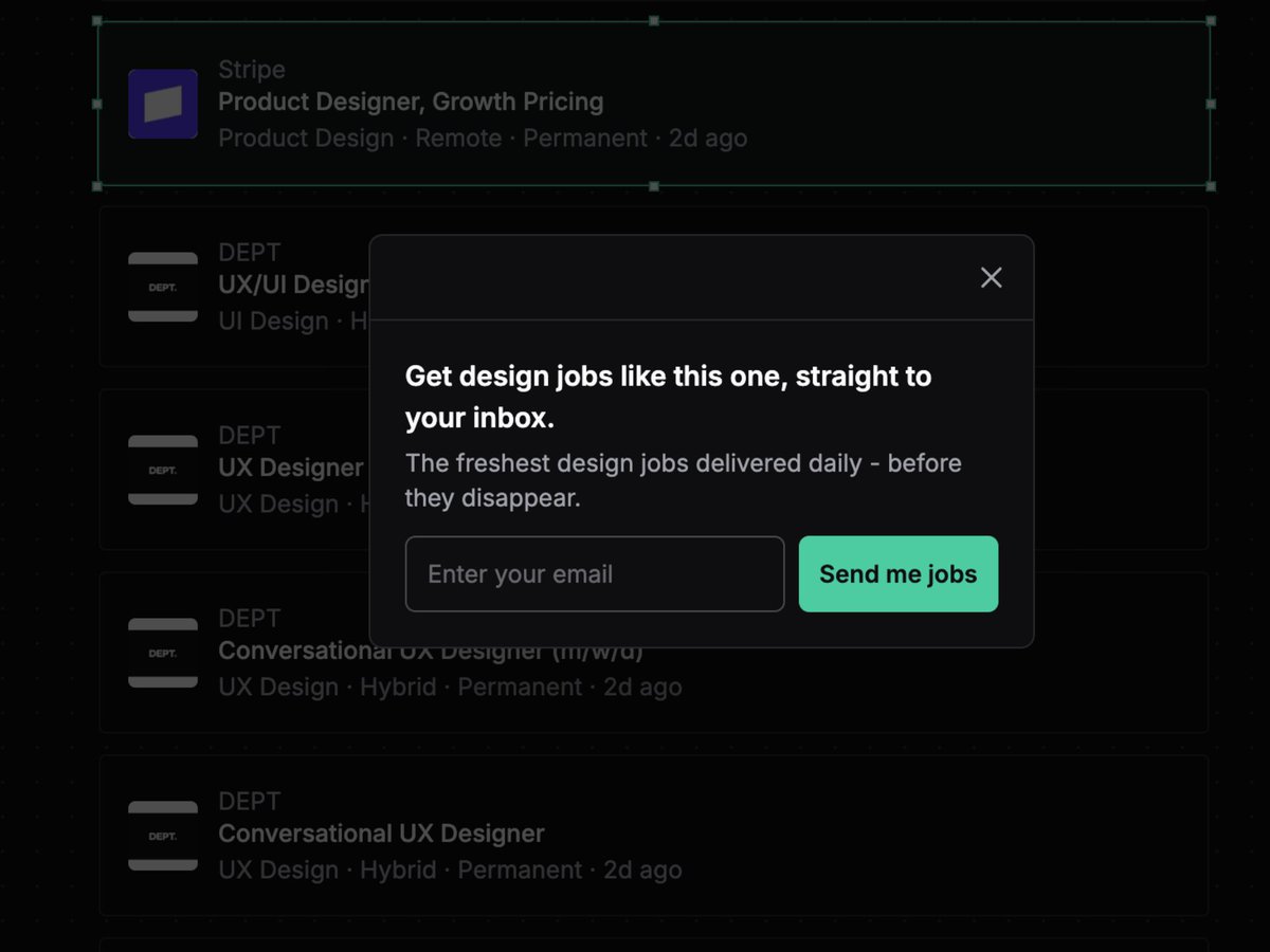 s_austerberry's tweet photo. I'll kick things off.

Problem: Low newsletter sign-up rate on https://t.co/pm5ZqTtdcs

Changes made:
1. Show pop up after a user clicks 'Apply' to target higher intent users
2. Chang copy to focus on the value of the newsletter, not just 'joining a list'
3. Stripped form down to just the email field

Outcome: Already seen a small uplift in sign-ups 🚀

Still here to help. Drop a link or screenshot below! 👇