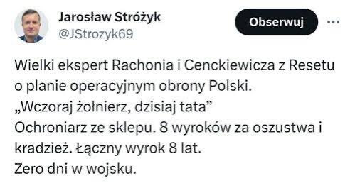 Przypominajka dotycząca Rachuja i Cenckiewicza (który nie jest homoseksualistą☝️)… sztuka w 3 aktach:
Akt I
WCZORAJ ŻOŁNIERZ 
Akt II
DZIŚ TATA
Akt III
JUTRO W PIERDLU