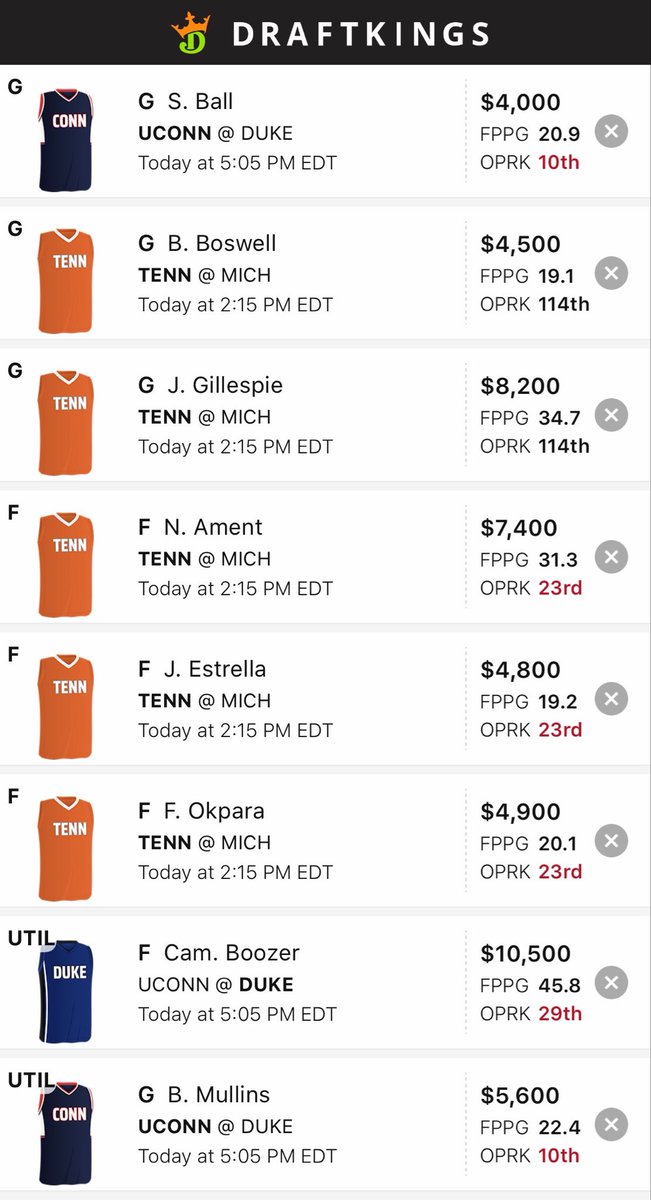 TheDFSDingo's tweet photo. CBB 3/28 MAIN SLATE
We call this the anti-Michigan lineup. Enough said.
#CBB #MarchMadness #Fanduel #Draftkings #DFS #CBBDFS #DFS #DFSDingo https://t.co/7xMfGEmIor