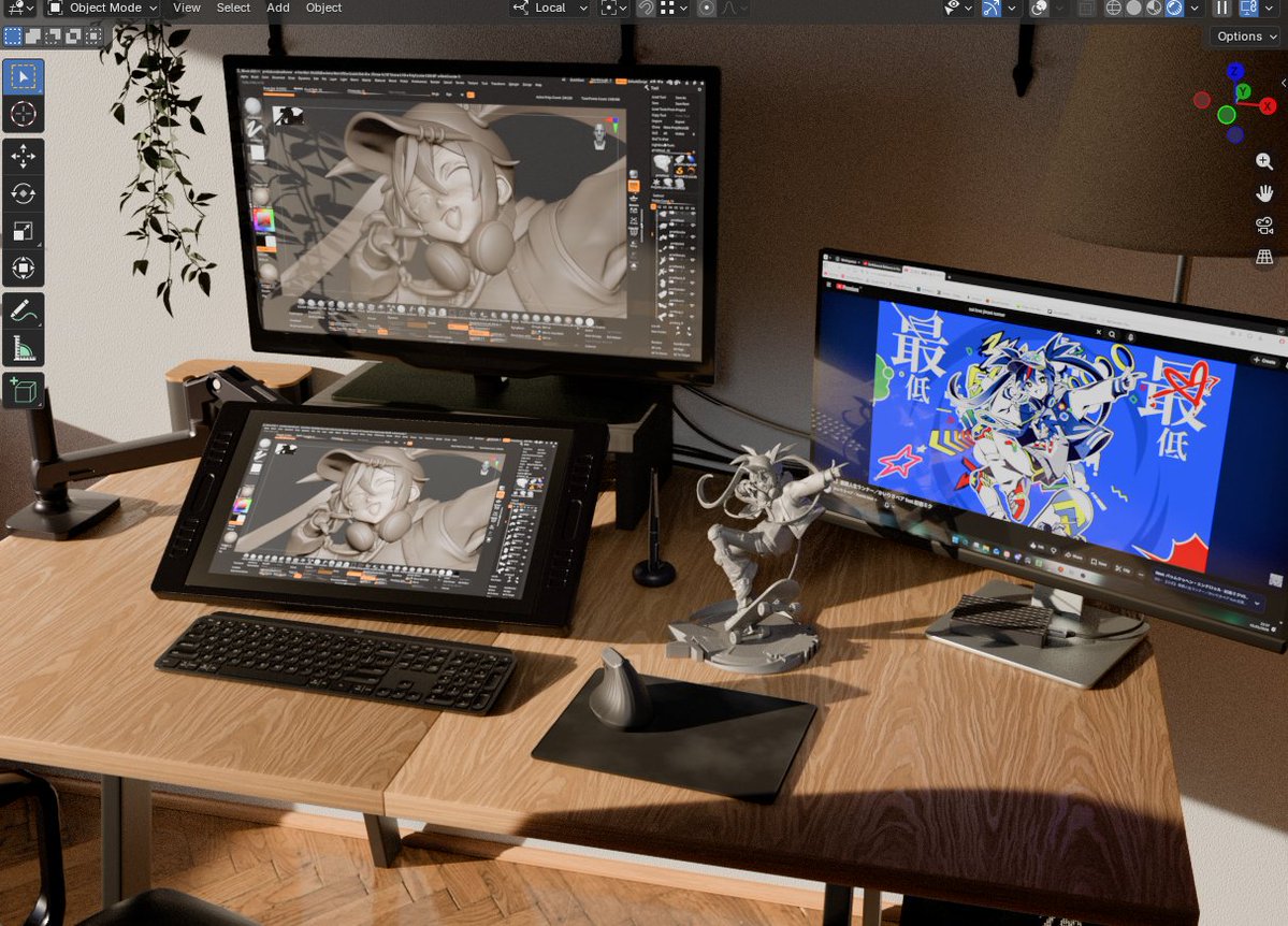 Zeiji_K's tweet image. Mid-process for the figure showcase
I recreated my desk setup to give it a more natural feel and the figure is easier to picture in your own living room 
#blender #render #cycles