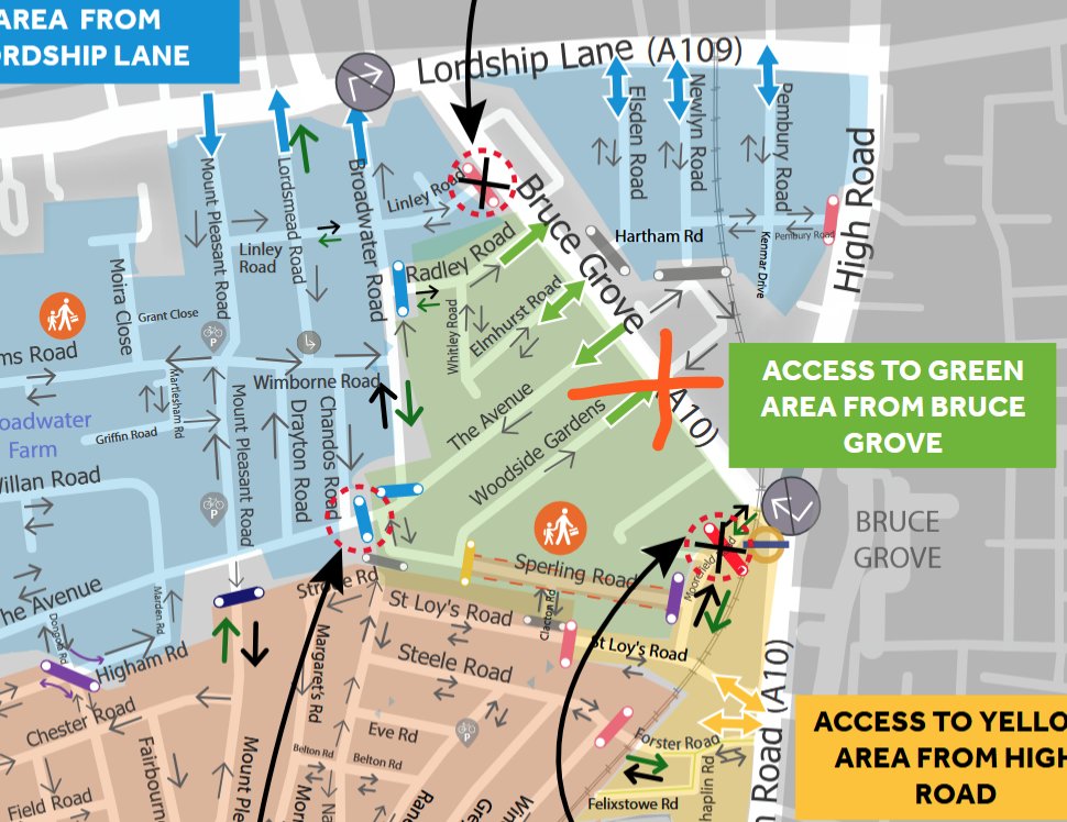<a href="/francesca_kms/">Francesca 🚲💕</a> You're literally driving down a boundary road of LTNs with blocked off streets left and right of you. This is the displaced traffic you usually pretend doesn't exist.
X marks your approx location in the video clip.