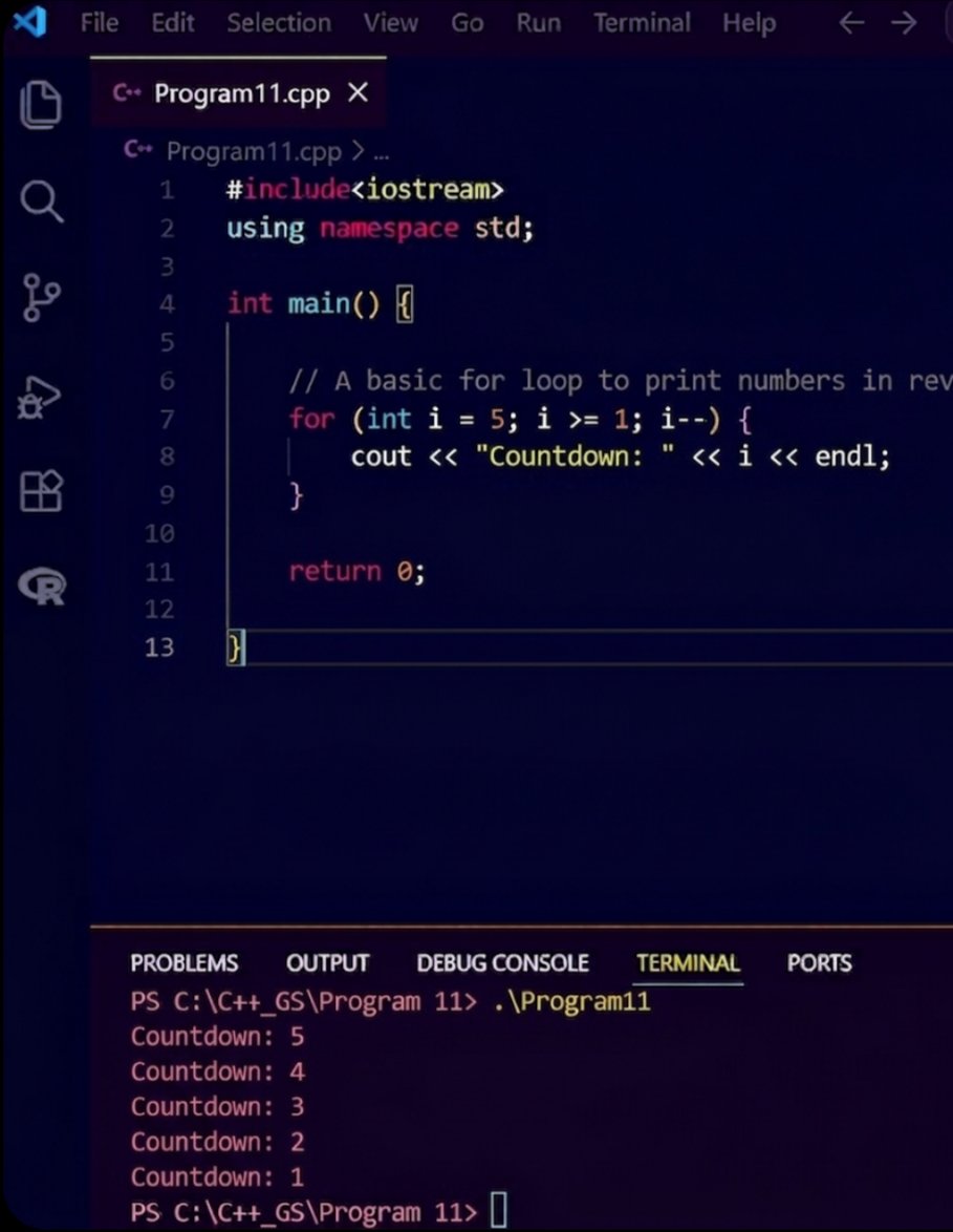 Vaishnavi_1101_'s tweet photo. C++ Day 09: Decrement Iteration Unlocked ✅
Successfully completed my first standard countdown loop.
🛑 Tested with start index i = 5 and condition i >= 1
🛑 Output: Perfect reverse sequence from 5 to 1 in the terminal
#Cpp #CodingLife #CS #100DaysOfCode #BTechCSE #Developer https://t.co/IqC5zR77z8