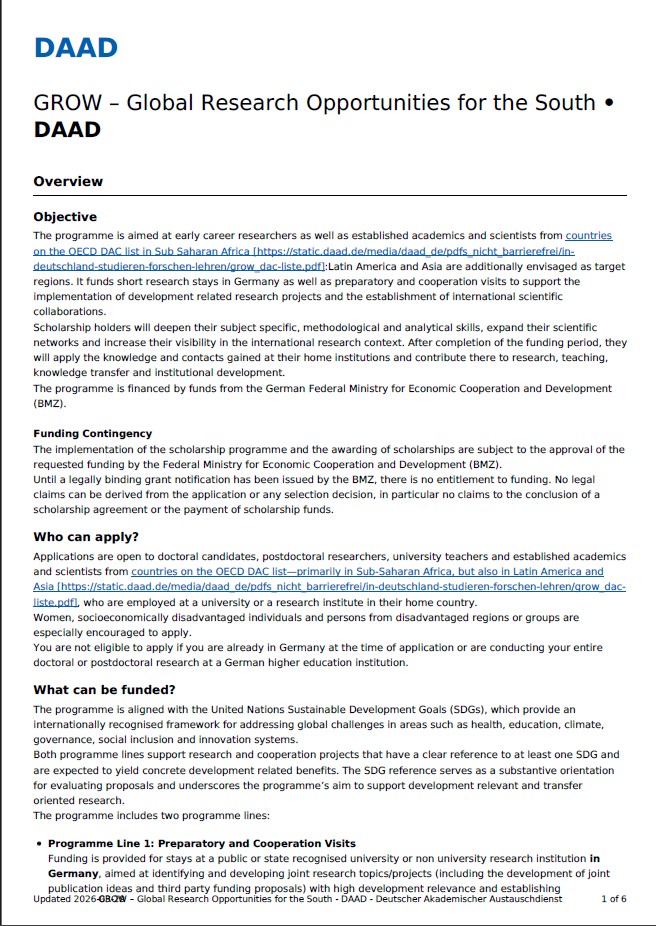 🌍🔬 Fully Funded DAAD GROW 2026–2027: Research in Germany (1–6 months, stipend + travel) for PhD &amp; academics 👉 wp.me/p23f03-kgM 

#DAAD #ResearchGrants #FullyFunded