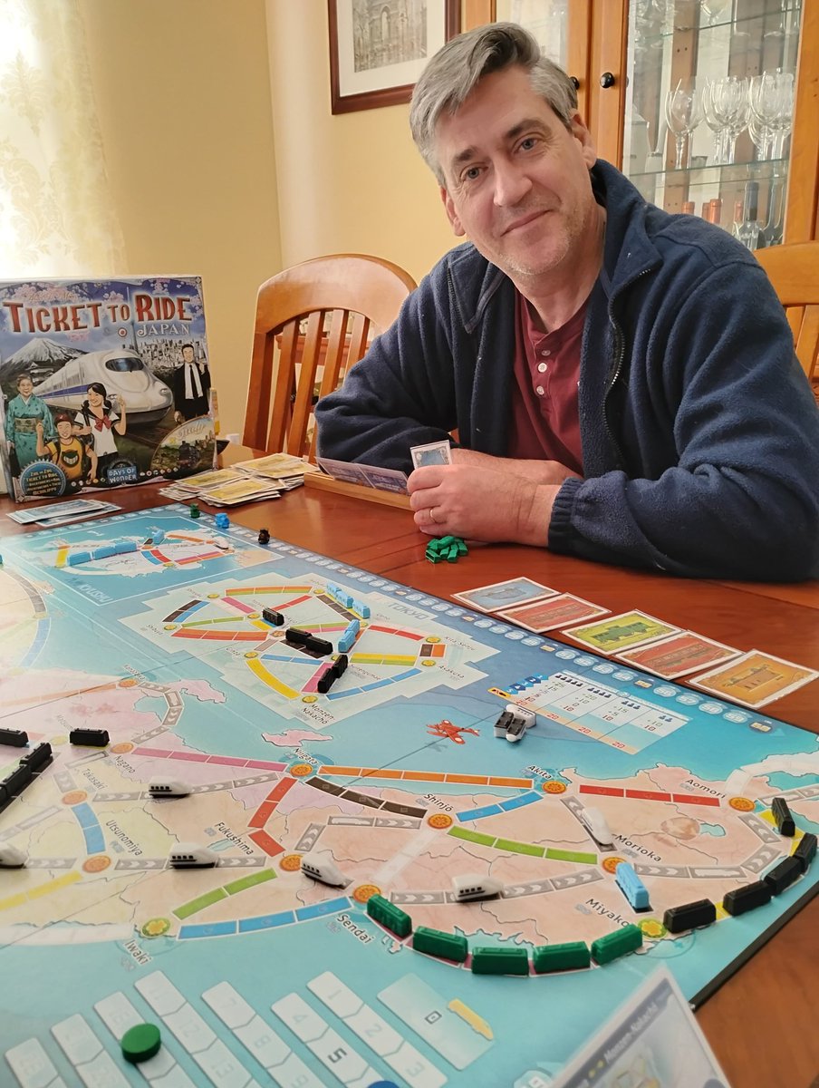 tompeske's tweet image. Next up is Ticket to Ride Japan. Both sides of the board are good (Italy on the flipside), but i admit I really like Japan best. At 3 players it gets really competitive.  #boardgames #tabletopgames