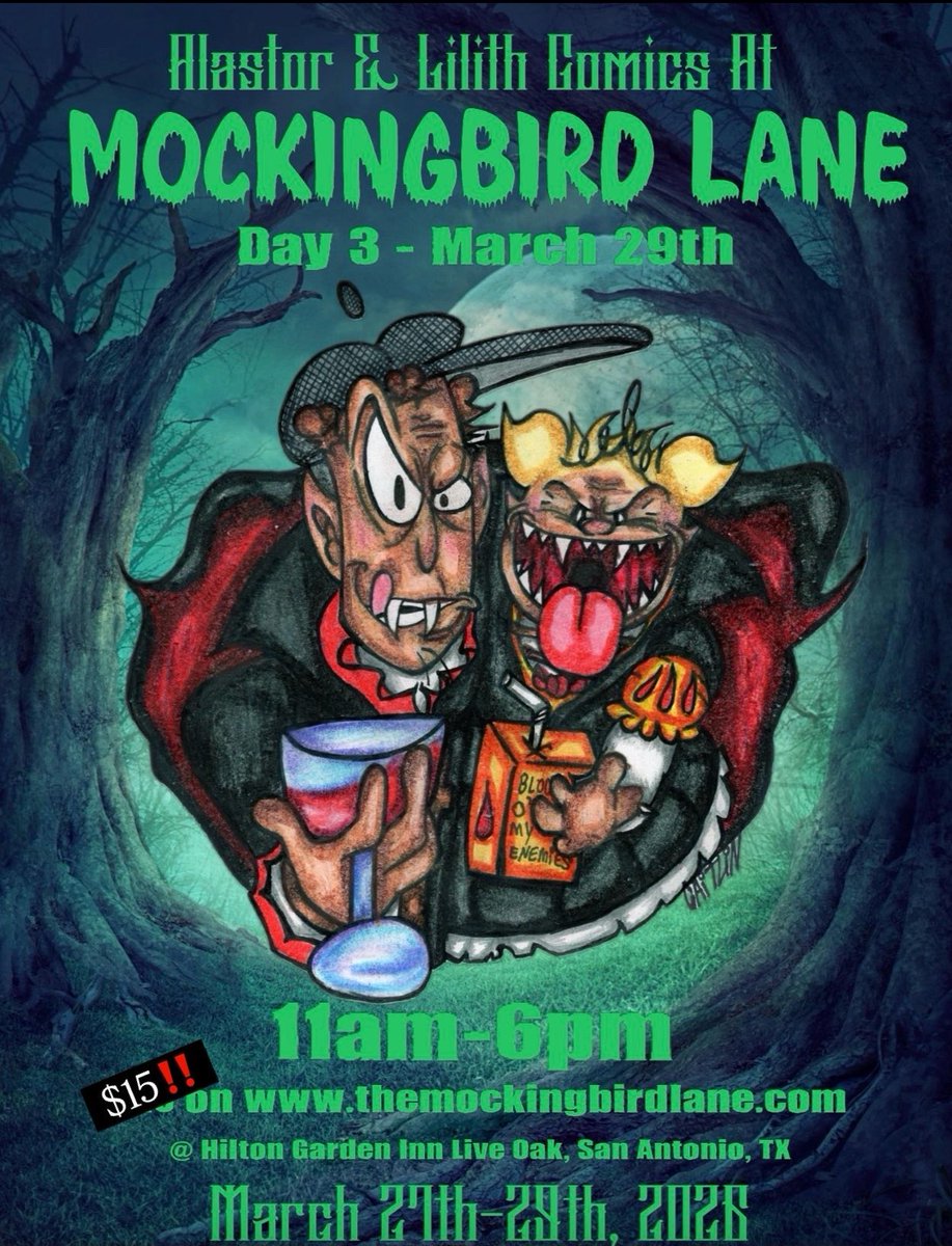 AandL_Comics's tweet photo. THE FINAL DAY IS TODAY‼️Come see us at the Mockingbird Lane convention! We will be selling comics, t-shirts, posters, and more! 

There is so much fun to be had there so do your best to find us!!!! Can’t wait to meet you! 🔥👻🧟‍♂️🧛😈

#alastorandlilith #alastorandlilithcomics https://t.co/4453rTnQsK