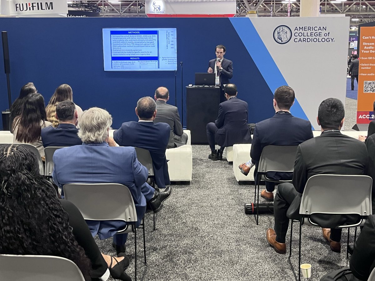 SmithBIDMC's tweet image. Fellow, Nick Spetko, presents his work on #Echofirst vs. #CMR for MR severity at #ACC26