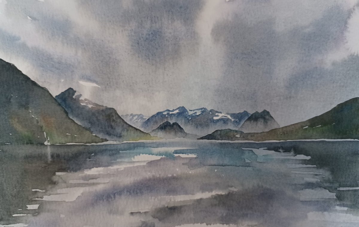 sc_artworks's tweet photo. This is a #watercolour of a view down the Romsdalsfjorden from Kammen Beach in #Andalsnes in a very cloudy and showery, but still beautiful #Norway #fjords https://t.co/xeX1bwWI2K https://t.co/PN6VvzVw7m