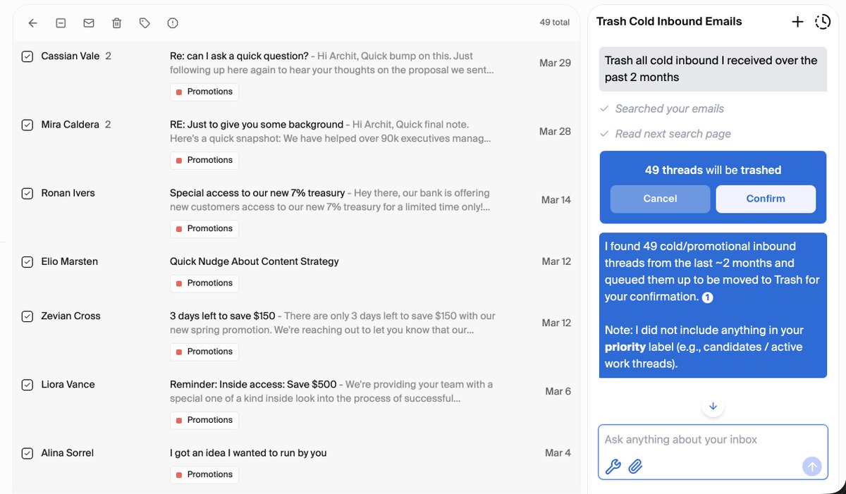 archit_hacks's tweet photo. Don’t become a victim of poorly designed AI.

Left: OpenClaw deletes inbox of Meta researcher, despite her pleas.

Right: Stamp finds emails to trash, selects them, allows user to unselect emails they wish to keep.

Agents need new interfaces. Try out @StampMail's for free. https://t.co/QDbSwuR6C0