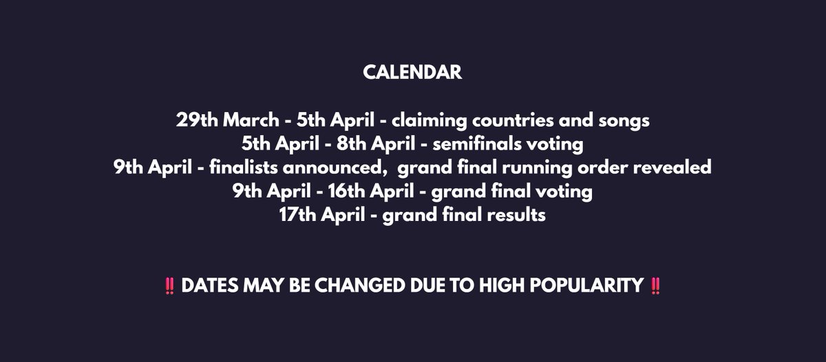 AlanLuk07's tweet image. ‼️IM ANNOUNCING ALANVISION SONG CONTEST!!!‼️

Main rules and calendar are on the photos, claim countries on DM to me!!!!

All questions talk in DM