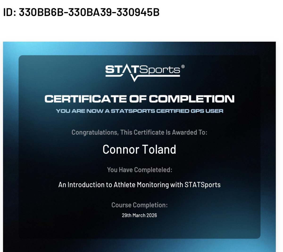 ConnorToland1's tweet image. Completed the STATSports Certified GPS User course ✅ @statsports 

Great insights into athlete monitoring, load management &amp;amp; using GPS data in practice.

Looking forward to applying this going forward 📊⚽️

#SportsScience #GPS #Performance  #football