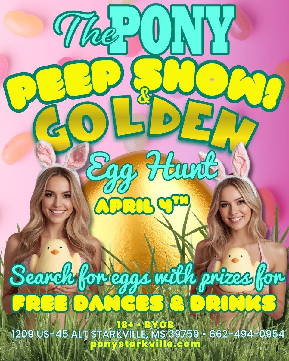 starkvillepony2's tweet image. Who’s feeling lucky? Because April 4 we’re turning up the fun with a golden egg hunt and prizes hidden throughout the night at The Pony Starkville. #PonyStarkville #Starkville #LuckyNight #GoldenEggHunt #StarkvilleMS