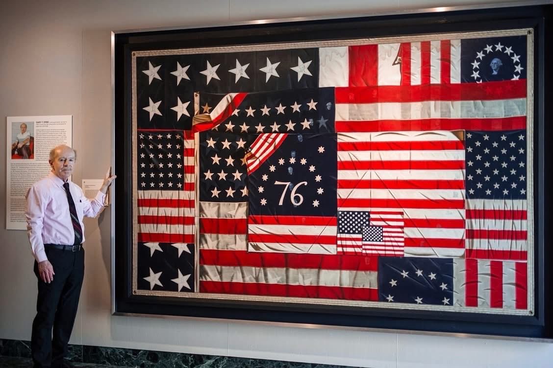 gary_erbe's tweet photo. This is the largest easel painting I have ever created back in 1975, "Composition in Red, White and Blue", 72 x 112 inches/Oil on Canvas for the 1976 Bicentennial and is now part of a traveling exhibition "Gary Erbe: Magical World" which is comprised of 50 works. The exhibition at The Butler Institute of American Art ends today, then travels to Reading Public Museum, Reading, PA, May 23-August 2, 2026 and continues to Fort Wayne Museum of Art, Fort Wayne, IN, August 22-October 25, 2026.
#americanflag #unitedstatespresidents #trompeloeil #trompeloeilartist #modernart #newjerseyartist #americanartist #butlerart #readingpublicmuseum #fortwaynemuseum