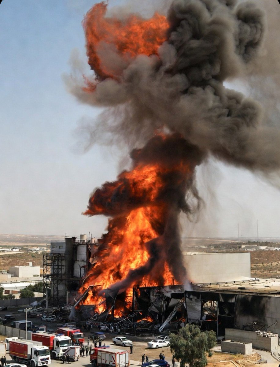 VladimierPutin's tweet photo. 🚨BREAKING: 🇮🇱🇮🇷 Israeli chemical factory hit by Iranian missile, officials warn of possible hazardous leak... See more https://t.co/vR6xGXtewF