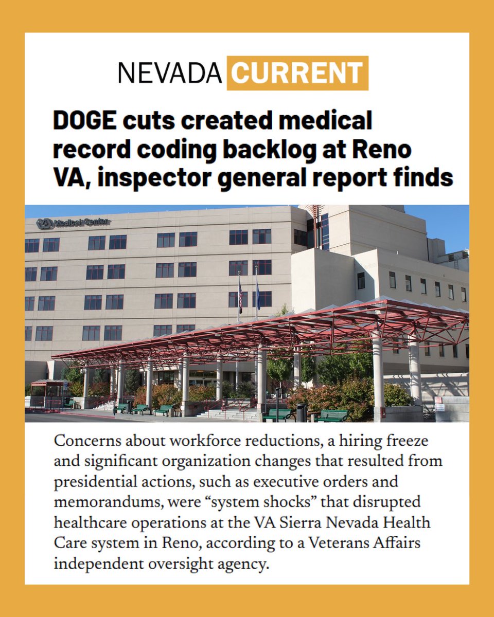 Is anyone surprised that <a href="/DOGE/">Department of Government Efficiency</a>’s mass job firings and funding cuts led to major disruptions in health care services for Nevada veterans? 

Our veterans deserve better and we need to identify and address the full impact of Trump’s cuts on veterans services.