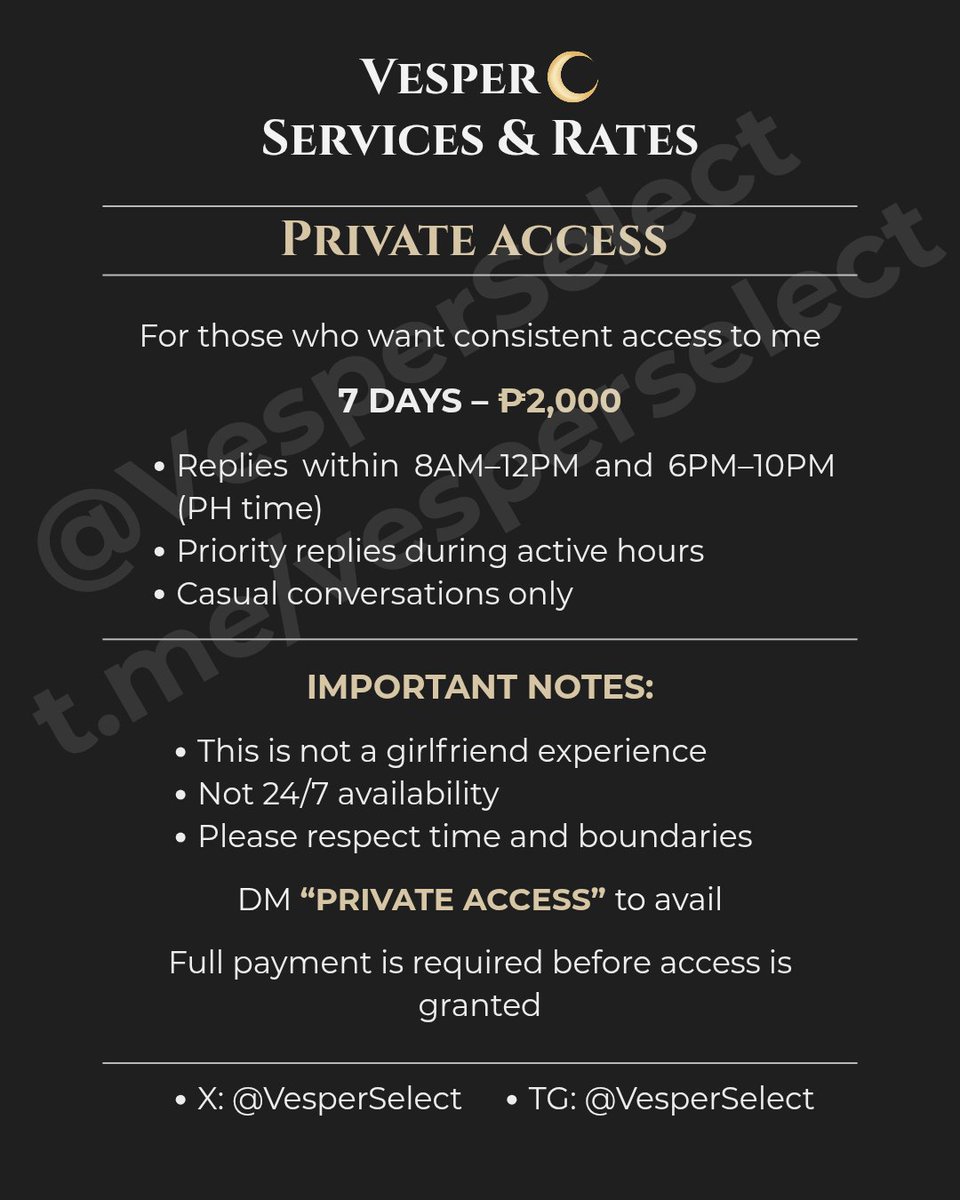 VesperSelect's tweet photo. 𝗩𝗲𝘀𝗽𝗲𝗿 𝗦𝗲𝗹𝗲𝗰𝘁: 𝗡𝗢𝗪 𝗢𝗣𝗘𝗡 🥂

​My official menu is finally out. From high-quality content to real-time intimacy, I’ve curated everything to satisfy your standards. https://t.co/huOftCnirq