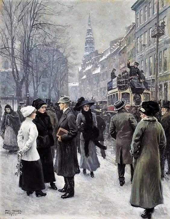 Paul Gustave Fischer - A winter's day on the Strøget 1912