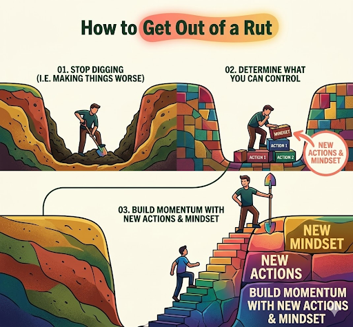 BryanChamberli5's tweet image. Feeling stuck happens to everyone.
The way out is simple:
Stop making things worse, focus on what you can control, and start building momentum with small new actions and a new mindset.
Step by step, you’ll climb out of the rut.
#growthmindset #keepmovingforward #smallsteps