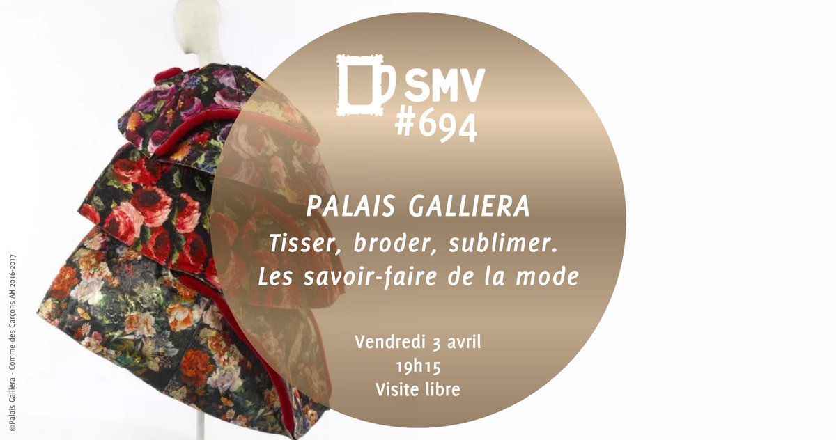 [#SMV694] 📆 #Avosagendas
Cher.e.s SMVistes,
Le vendredi 3 avril, venez découvrir l’excellence des métiers d’art à travers la visite de l’exposition “Tisser, broder, sublimer : les savoir-faire de la mode” au #PalaisGalliera.
🔎+ d’infos : fb.me/e/6Co9Ao1kM
#SavoirFaire