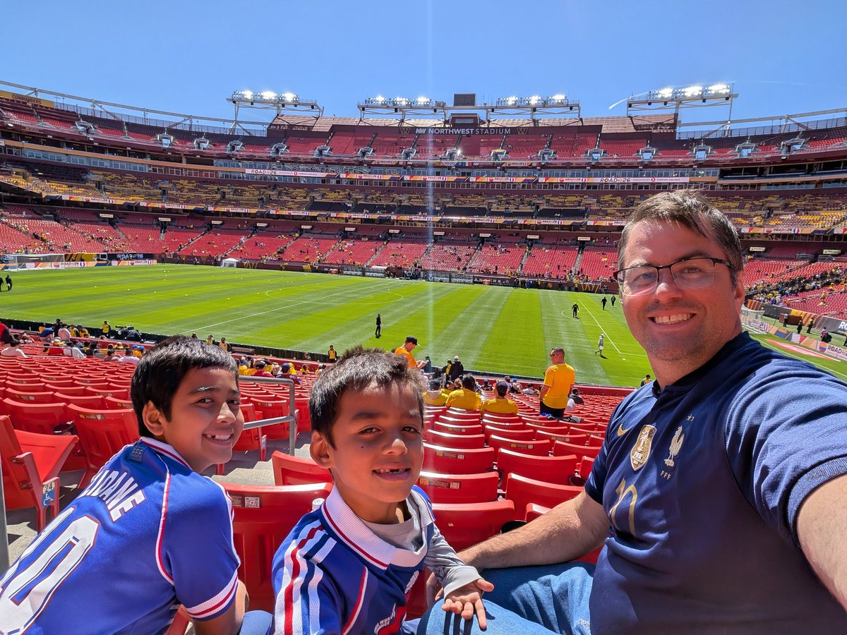 Surprised the boys last night with tickets to the France and Colombia game.  Flew on the Red eye from Utah. #france #mbappe #dembele #colombia