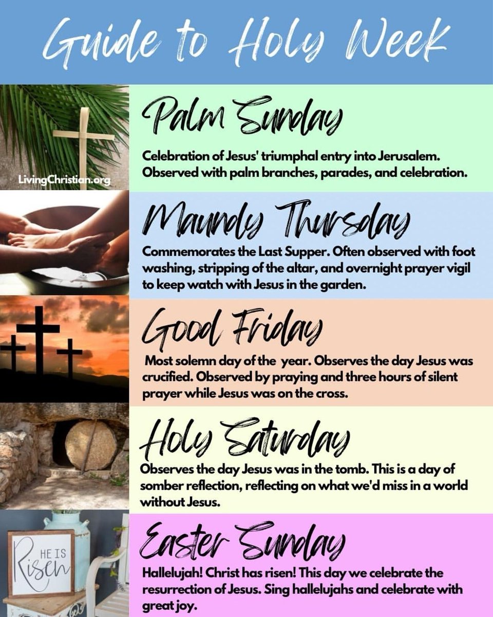 livechristian1's tweet image. Walking Through Holy Week With Jesus

Holy Week is a powerful reminder of just how much Jesus loves us. From His celebrated entry into Jerusalem on Palm Sunday to His deep suffering on Good Friday and His victorious resurrection on Easter Sunday, each day tells part of the