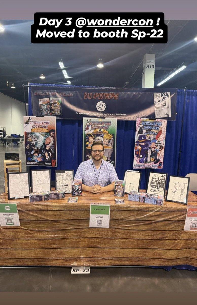 BadApostrophe_'s tweet photo. Day 3 @WonderCon !
I moved to booth SP-22. Hoping for more traffic today. https://t.co/hxUIu9rr6t