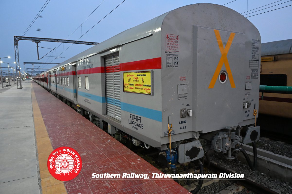 drm_tvc's tweet photo. Train No. 22622/21 Kanniyakumari – Rameswaram Superfast Express has been upgraded with modern LHB coaches, enhancing passenger comfort and safety.
#IndianRailways #SouthernRailway #TVCSR #Train #Railways https://t.co/iTPVwtITXT
