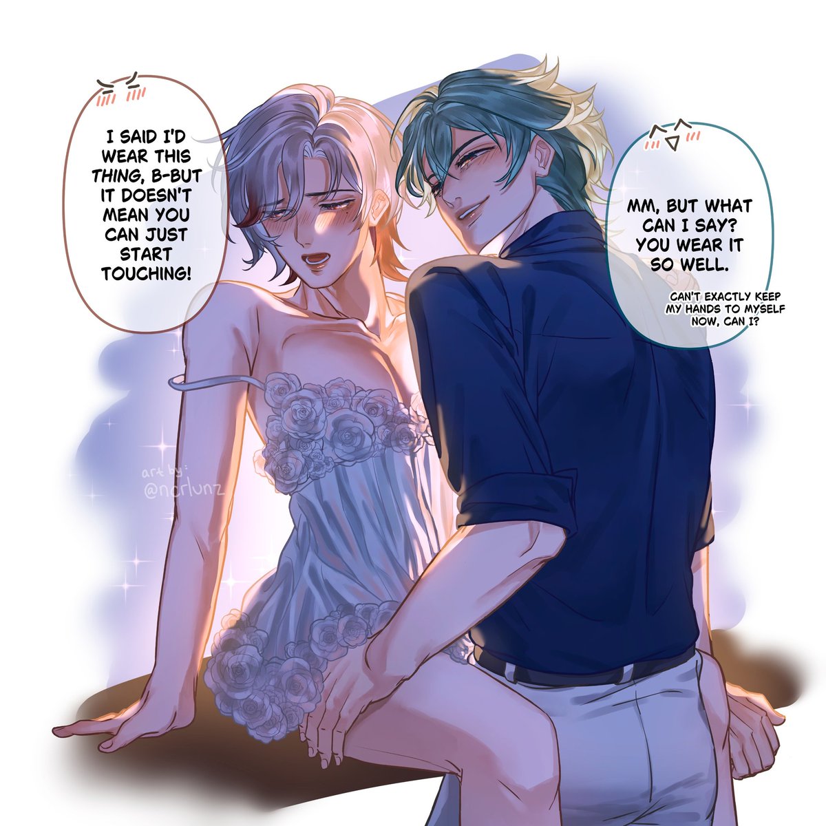 ncrlunz's tweet photo. Naughty times with 🔷🪶 HAHAHAHA (YES I HAVE  Z E R O  EXCUSE LMAO LET'S SAY I HAVE VERYYYY VAST IMAGINATION AND I NEED TO LET IT OUT SOMEHOW🏃‍♀️🏃‍♀️)

ANYWAYS y'all think they're stopping at touching or...? 🤔 
#lolluga #lohenillu https://t.co/kOFgIss7so