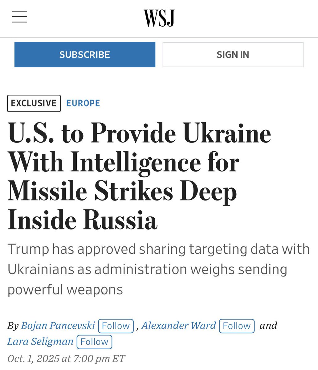 Dear Americans calling for WW3 over baseless allegations that Russia and China are supplying Iran with intelligence to strike US targets. 

The Date of the below article, in your Wall Street Journal, is 1st October 2025.

I presume (maybe unwisely) that you can read?
