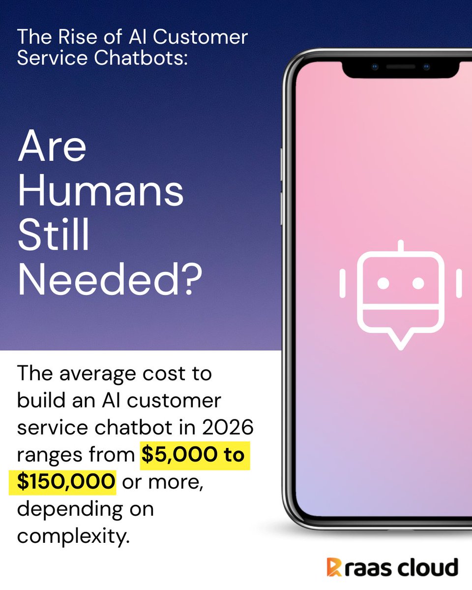raascloud's tweet photo. Thinking of building an AI chatbot for your business? 🤖

The cost can range from simple to advanced, depending on what you need. 

A basic FAQ chatbot can start from $5,000, while a fully AI-powered system can go beyond $100,000.

🔗Read: https://t.co/dvb8G4uDcz

#ai #chatbot https://t.co/3u5ianqU6r