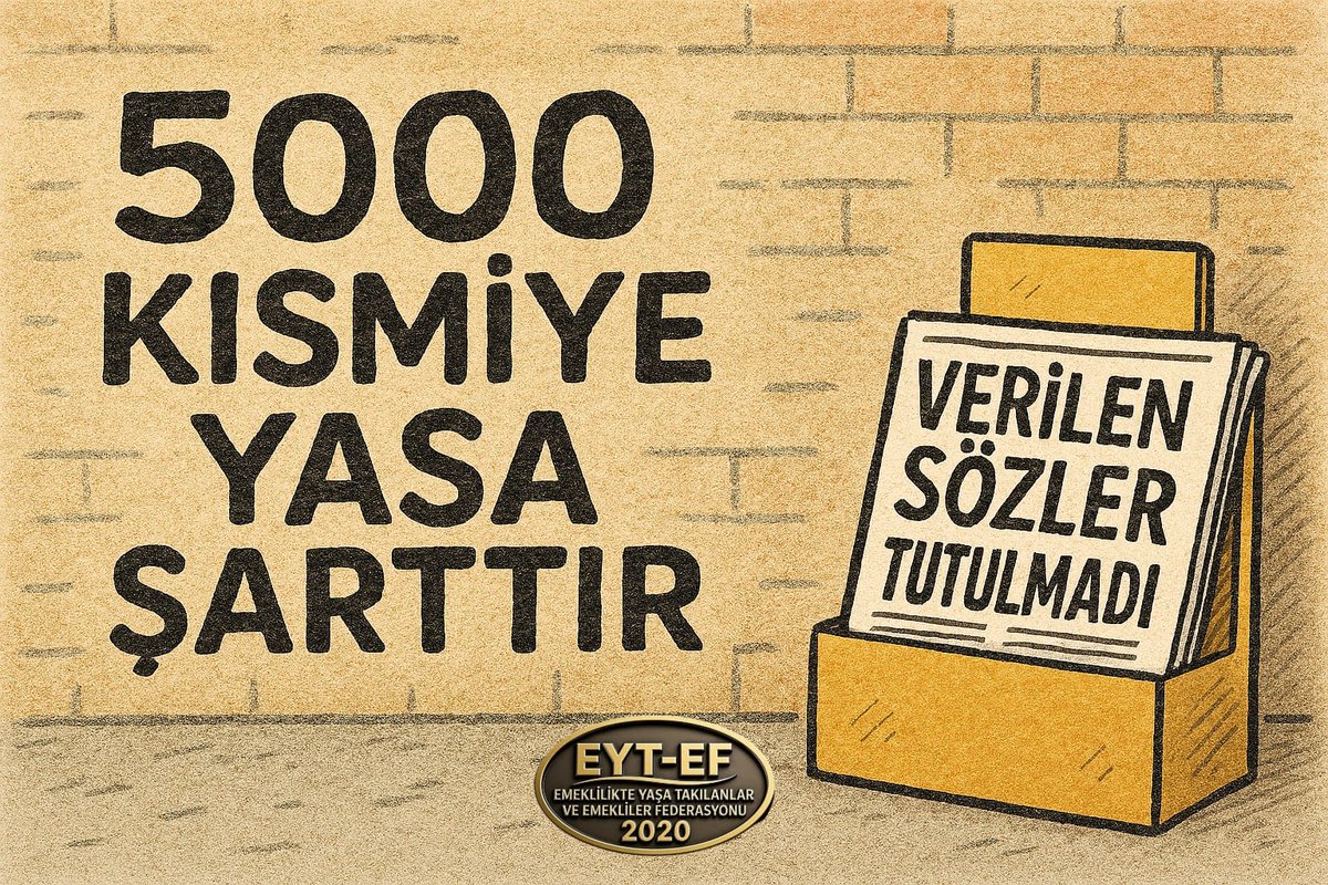 📂8.9.99 Öncesi👇

#Ezilen5000KısmiOldu

Söz verip,umut dağıttılar
Ama sıra hak teslimine gelince
Yine dışarıda bırakılan
Yine bekletilen
Yine ezilen 5000 Kısmi oldu
Mağdurlara reva görülen bu tablo
Hem hukuken hem vicdanen iflastır
#iktidarEmekliyiEziyor
<a href="/RTErdogan/">Recep Tayyip Erdoğan</a>
<a href="/isikhanvedat/">Prof. Dr. Vedat Işıkhan</a>
