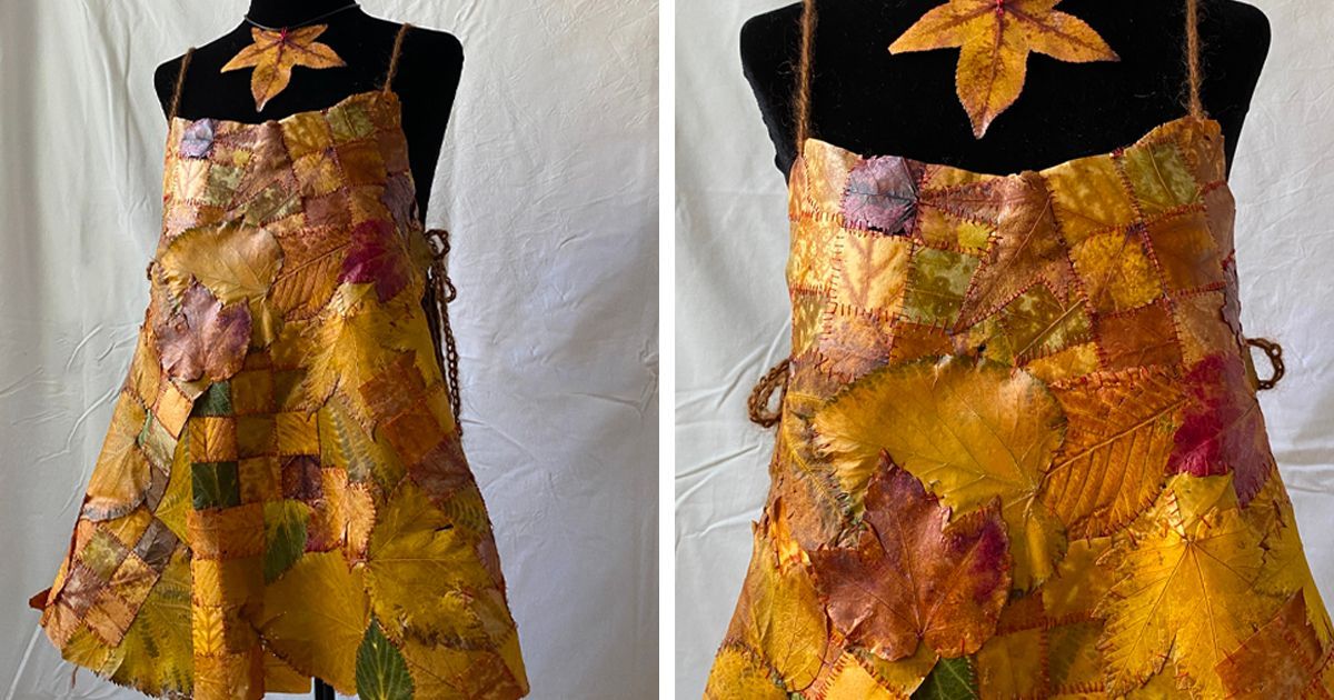 terrinakamura's tweet image. A dress made of real leaves. Artist Amanda Meyer spent 40 hours hand-sewing preserved magnolia leaves into a wearable piece of haute couture. It’s the ultimate statement on the intersection of fashion and the ephemeral.  -buff.ly/N0qXdJQ