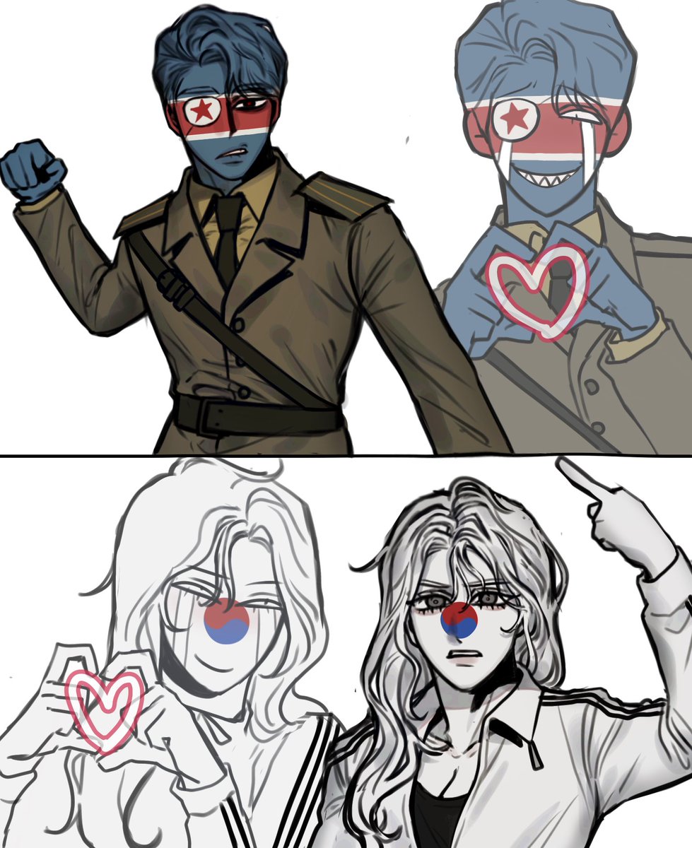 🇰🇵 : Fxxx u. (I didn't mean it.)
🇰🇷 : Fxxx u. ( I know. )
#CountryHumans #CountryHuman