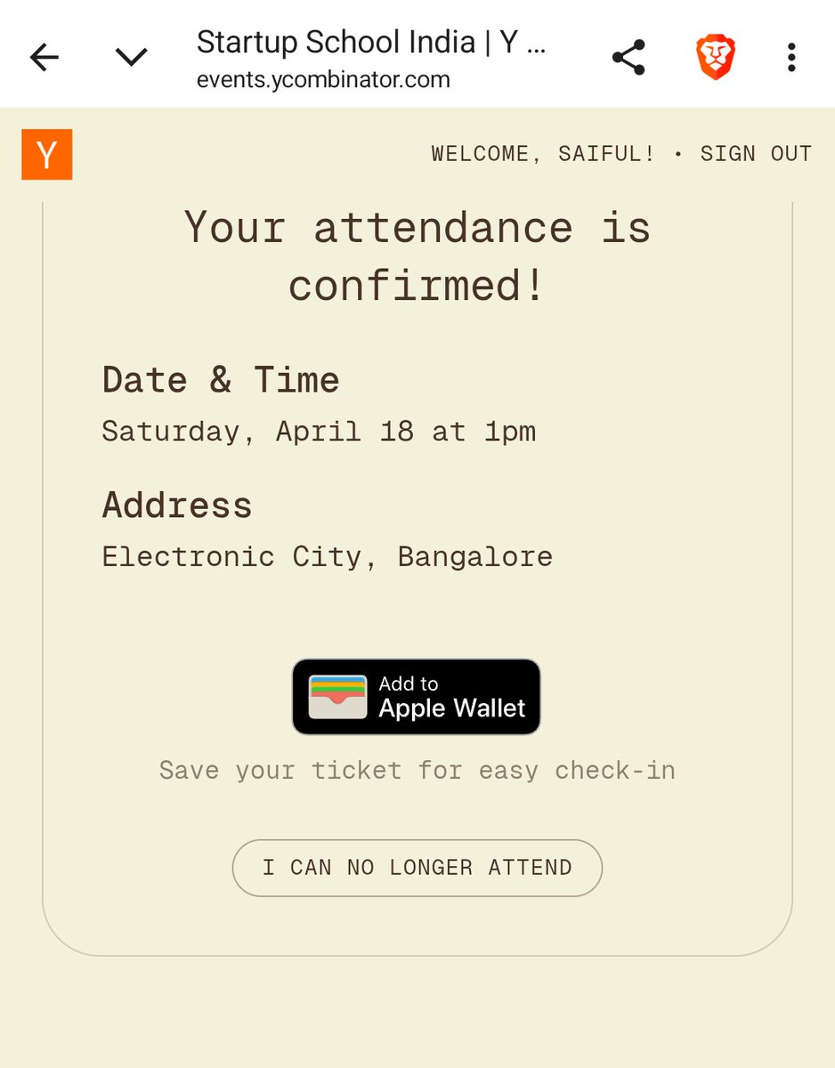 SaifulQKhan's tweet photo. I'm in. 
Startup School India @ycombinator https://t.co/wJ3m8sQWtR