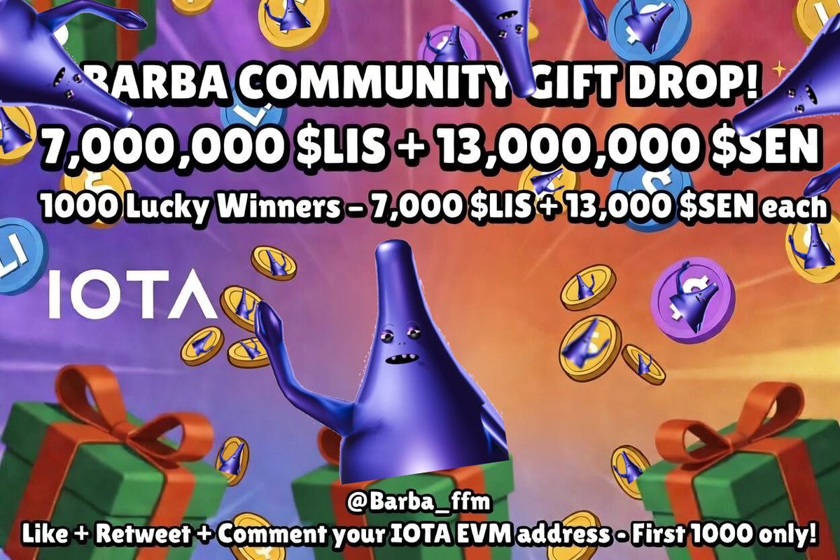 Barba_ffm's tweet photo. 🚨 BARBA COMMUNITY GIFT DROP! 🚨

Barba the meme coin on #IOTA is giving back to the real ones! 🔥 Get early access to our unique votingapp!

Total prize pool:
• 7,000,000 $LIS
• 13,000,000 $SEN

1000 lucky participants will each receive:
✅ 7000 $LIS
✅ 13000 $SEN

How to enter:
1. ❤️ LIKE this post
2. 🔁 RETWEET this post
3. 👣Follow our account @Barba_ffm 
4. 💬 COMMENT your IOTA EVM address

Only the FIRST 1000 valid entries (like + RT + correct address) will win! First come, first served — no exceptions.

Let’s make this the biggest Barba community moment yet! 

Who’s claiming their bag? Drop your address below 👇

#Barba #IOTA #IOTAevm #MemeCoin #Giveaway #Crypto