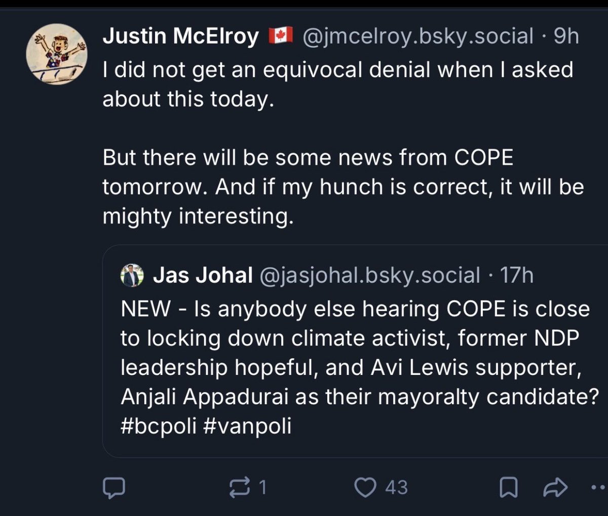 JasJohalBC's tweet image. Closer to home, when will climate campaigner Anjali Appadurai announce her run for Vancouver Mayor under the COPE banner? Also, interesting to see BC Green Party Leader Emily Lowan at this event, considering Pete Fry is the Green candidate for Mayor. #vanpoli #bcpoli
