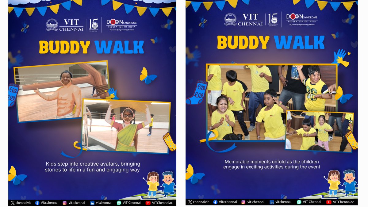 ChennaiVit's tweet image. Walking together for a cause that truly matters!

Buddy Walk 2026 at VIT Chennai brought smiles, energy, and heartfelt moments as children, parents, and volunteers came together to celebrate inclusion and joy. 

#BuddyWalk #VITChennai #InclusionMatters #DownSyndrome #SpreadJoy