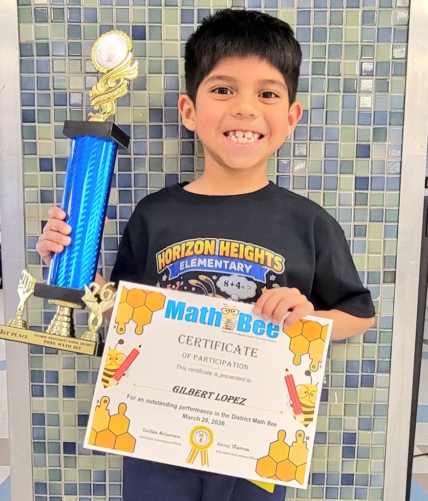 HHeights_ES's tweet photo. The buzz is real! 🐝 Our Hornets took on the challenge at 9th Annual Math Bee—showing off their skills in this fast-paced math competition! 

Our 2nd grader won! Way to go! Woo hoo!  #TeamSISD #ThrivingAtTheHive #HornetPride #STEMStars https://t.co/QYxBTkzVUB
