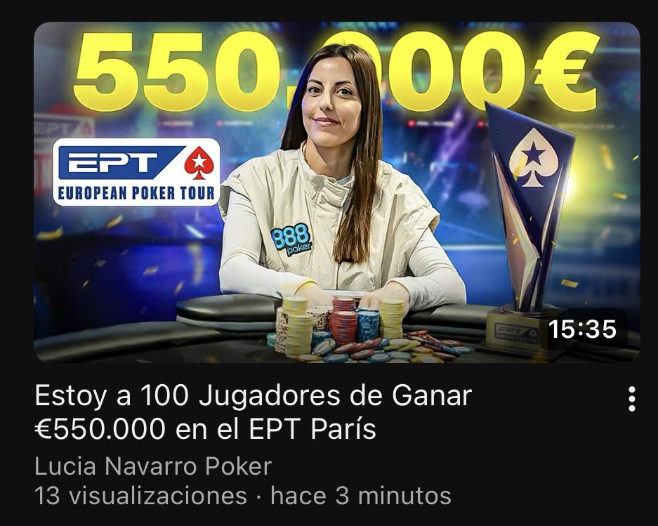 MuckeDBoY's tweet photo. Ya tenéis el desenlace del deeprunazo de @lucia13Navarro en el Open del EPT de París. Contenido del bueno 🔥🔥 https://t.co/WK4fBes8to