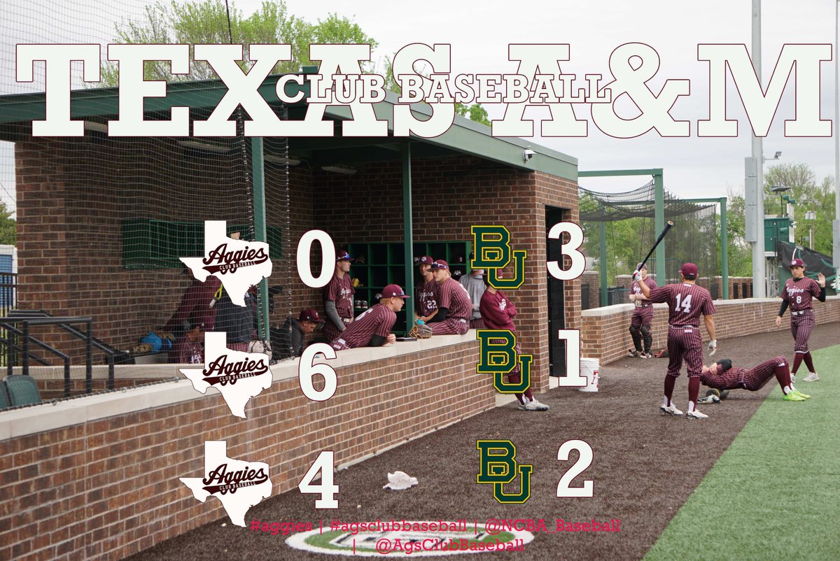 DCanter4's tweet photo. Texas A&amp;M Club Baseball @AgsClubBaseball take 2 out of three this weekend vs Baylor Club Baseball @BU_ClubBaseball giving the Aggies a 5-1 record in conference play so far this season. Next up University of Texas. @NCBA_Baseball #agsclubbaseball https://t.co/8f0NJ927MQ